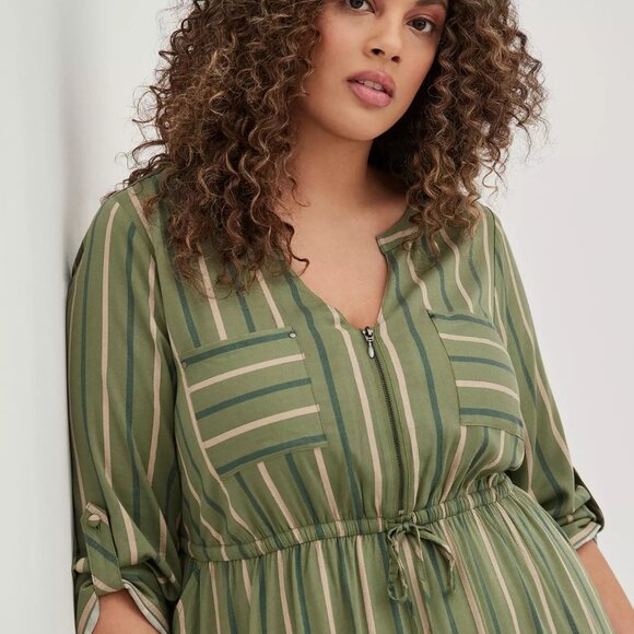 *BOGO FREE* Torrid Women's Size 4 | Green Mini Challis High-Low Shirt Dress - Picture 5 of 14